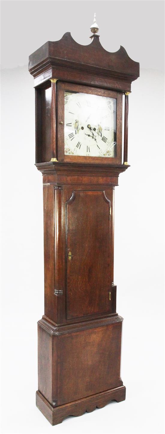 An early 19th century oak eight day longcase clock, 7ft 9in.